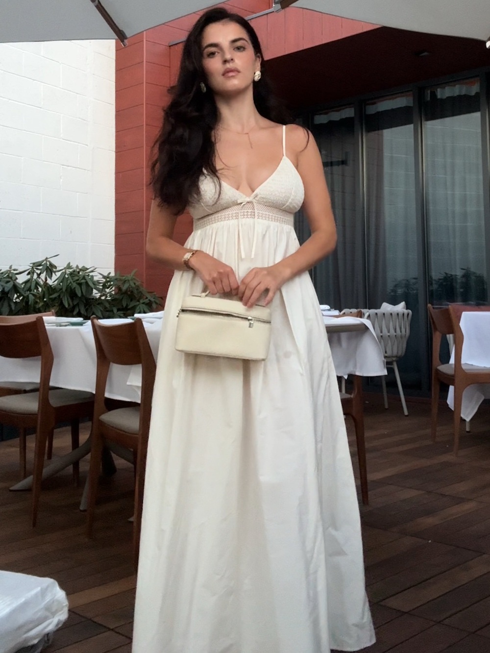 Zara Cream Crochet-Bodice Spaghetti-Strap Maxi Dress